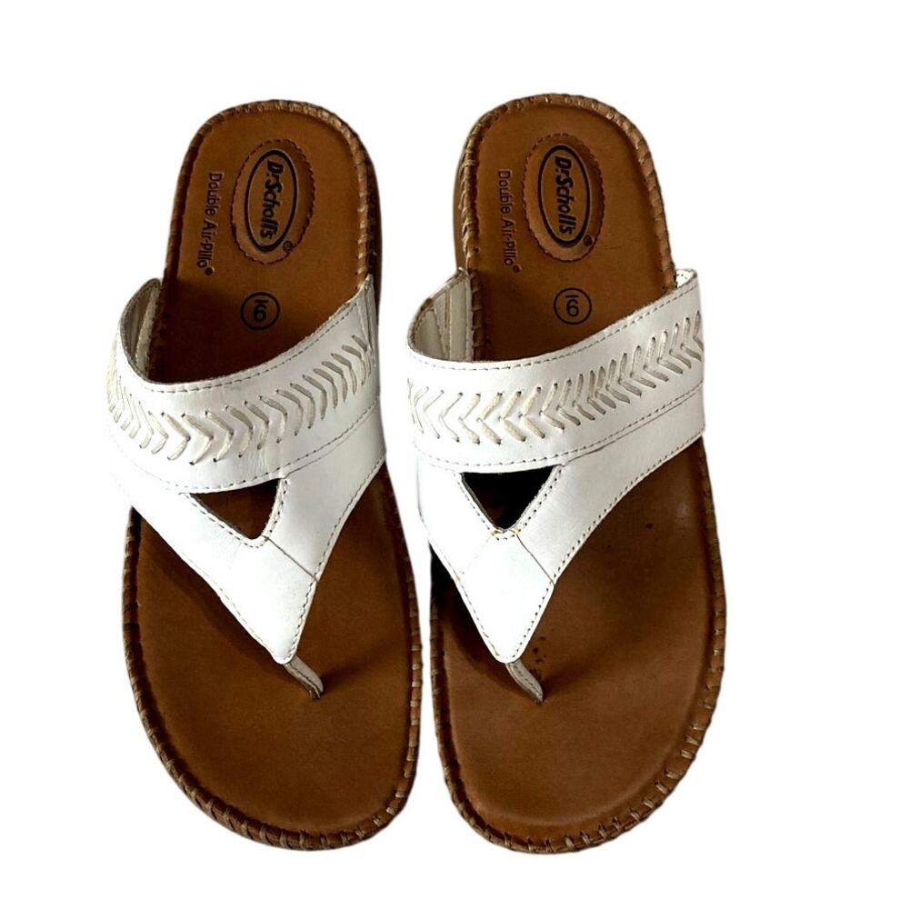 Dr. Scholl's Susie 2 White Leather Thong Sandala Women Size 9 Double Air-Pillo